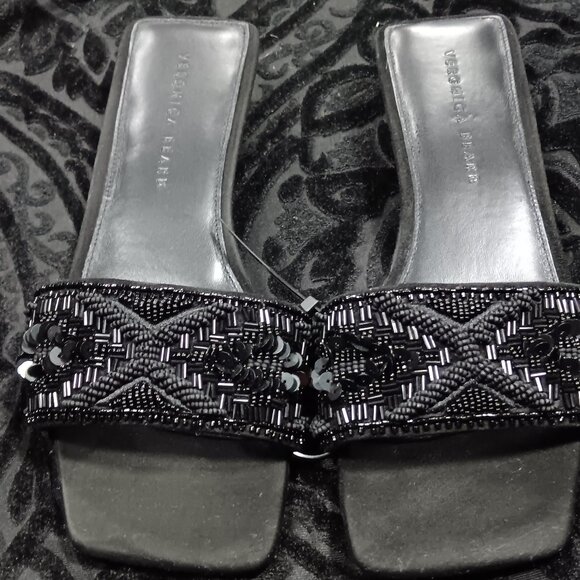 Veronica Beard Finley Black Beaded Slide Sandals size 9M - Picture 1 of 6
